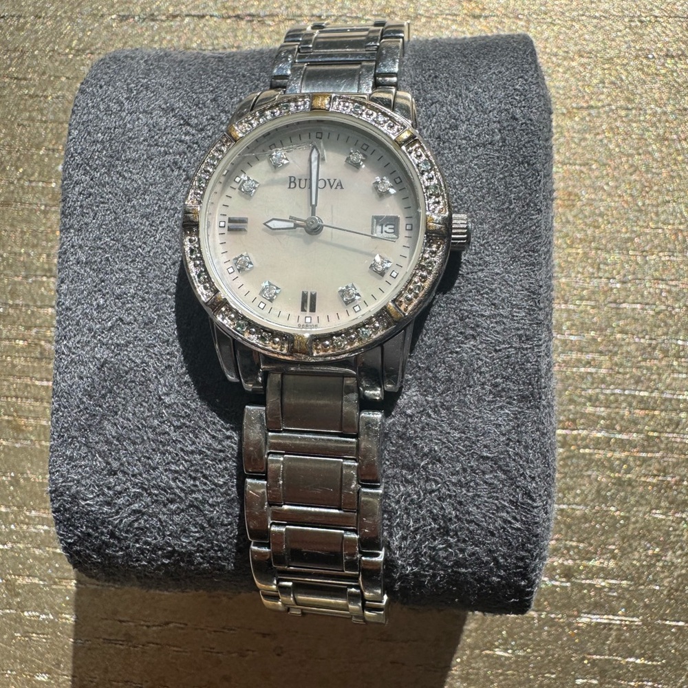 Women's Bulova Silver Tone Stainless Steel Mother Of Pearl Watch C637451